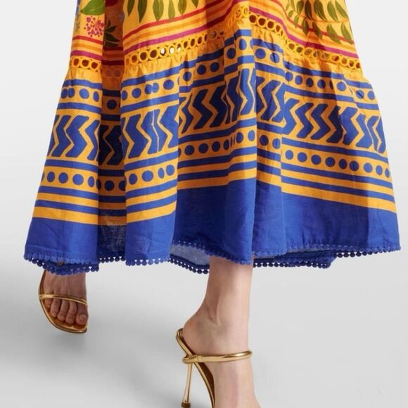 NEW FARM Rio Floral Yard Yellow Maxi Dress Embroidered Eyelet Beaded Tassel XS/S - Picture 6 of 16